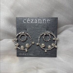 Cezanne Silver and White Hoop Earrings with Pearl Accents